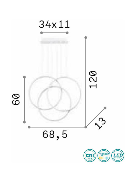 Ideal Lux Frame SP Cerchio Κρεμαστό Φωτιστικό LED με Θερμό Λευκό Φως Μαύρο 68.5x13x80εκ. 269337 - second view